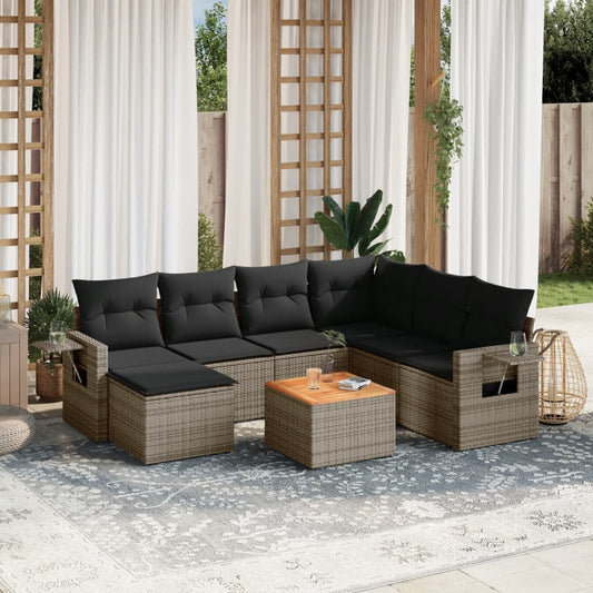 8-delige Loungeset met kussens poly rattan grijs is nu te koop bij PeponiXL, paradijselijk wonen!