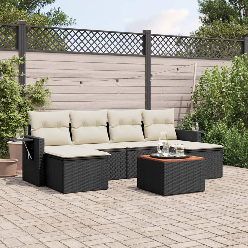 7-delige Loungeset met kussens poly rattan zwart is nu te koop bij PeponiXL, paradijselijk wonen!