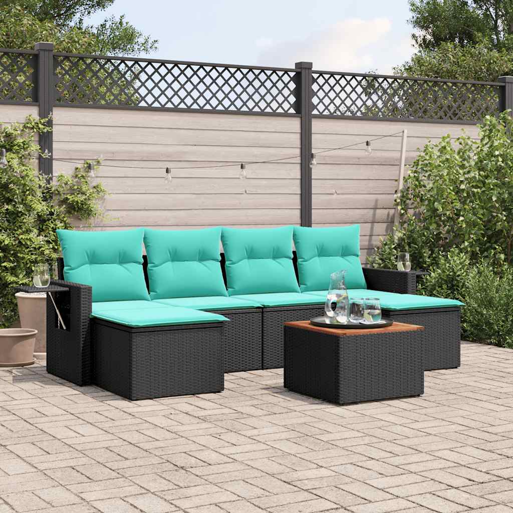 7-delige tuinbankset met kussens van zwart polyrotan is nu te koop bij PeponiXL, paradijselijk wonen!