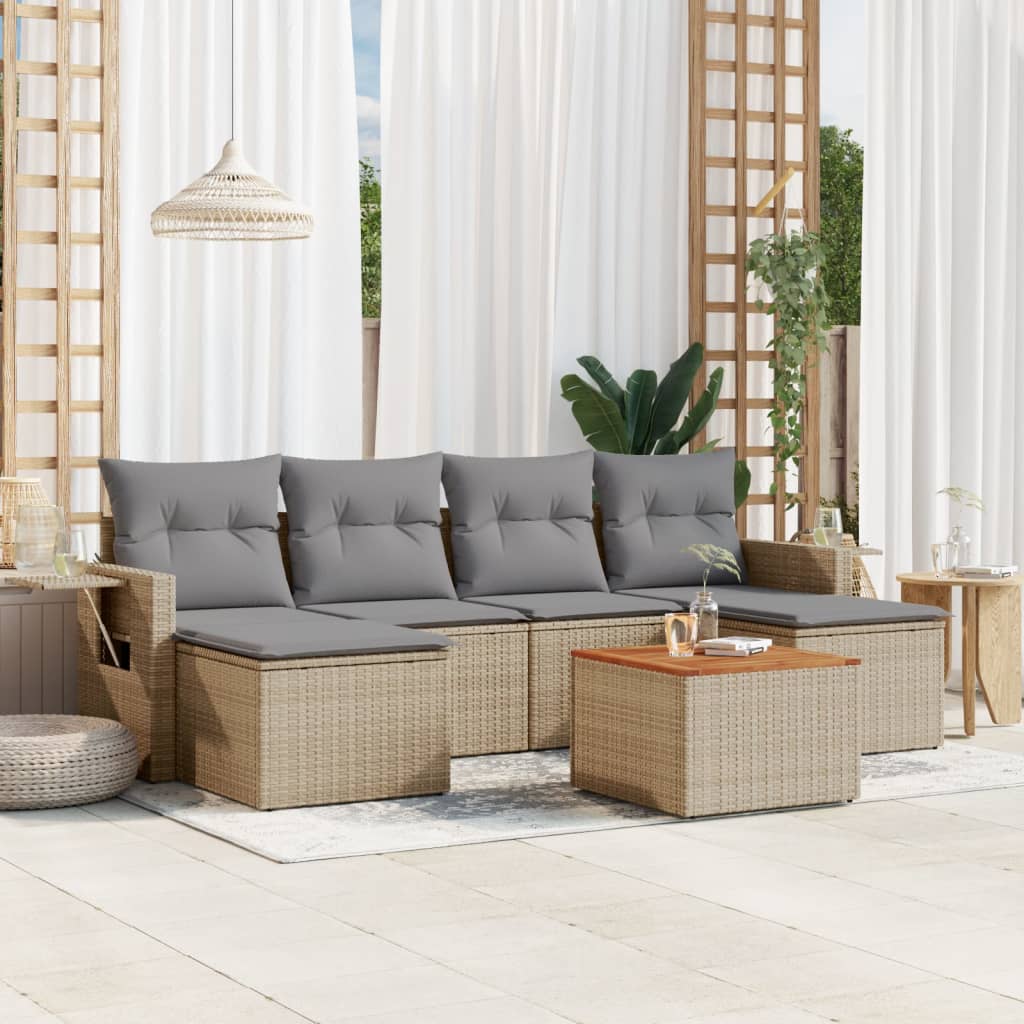 7-delige Loungeset met kussens poly rattan beige is nu te koop bij PeponiXL, paradijselijk wonen!