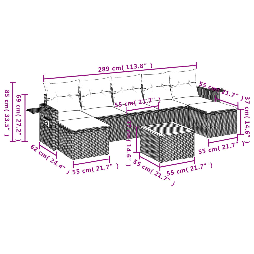 8-delige Loungeset met kussens poly rattan zwart is nu te koop bij PeponiXL, paradijselijk wonen!