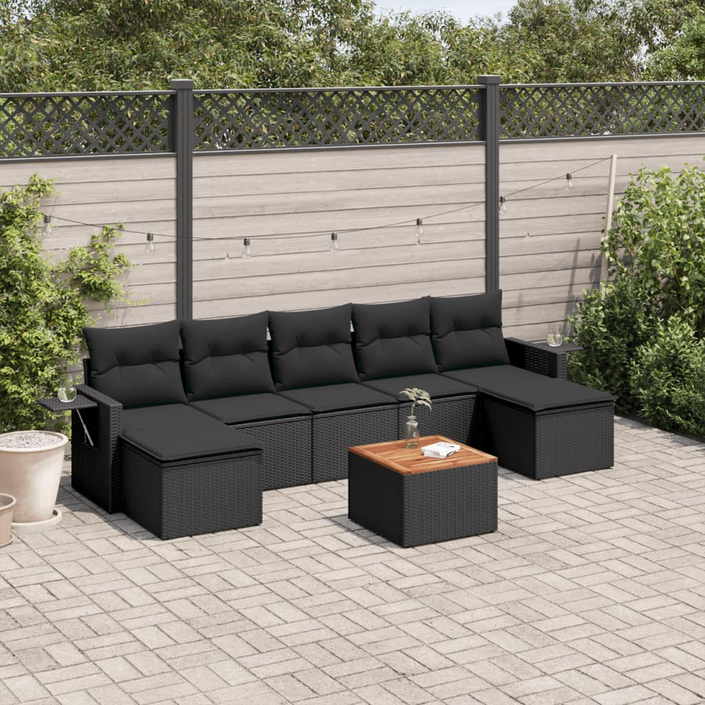 8-delige Loungeset met kussens poly rattan zwart is nu te koop bij PeponiXL, paradijselijk wonen!