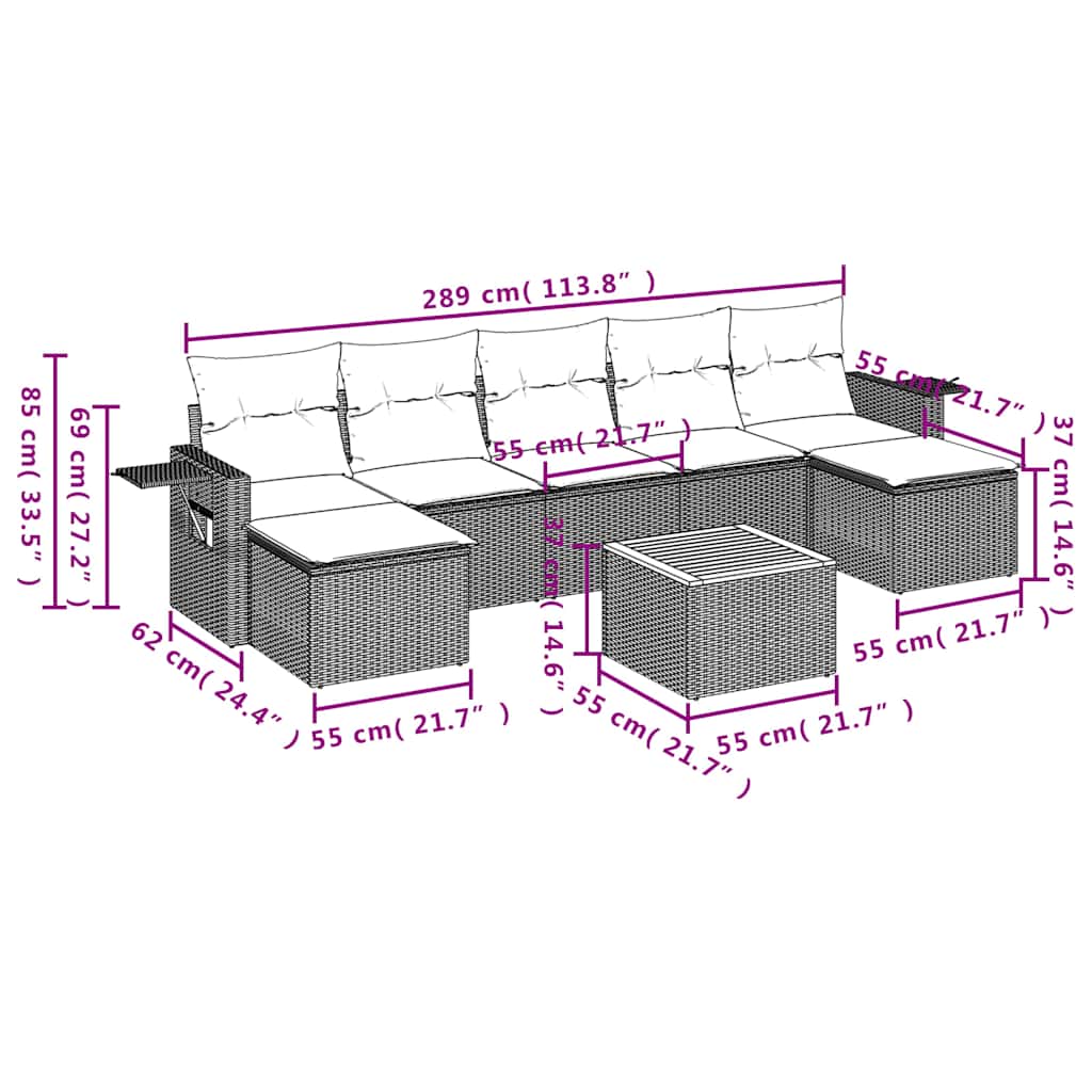 8-delige tuinbankset met kussens, zwart polyrotan is nu te koop bij PeponiXL, paradijselijk wonen!