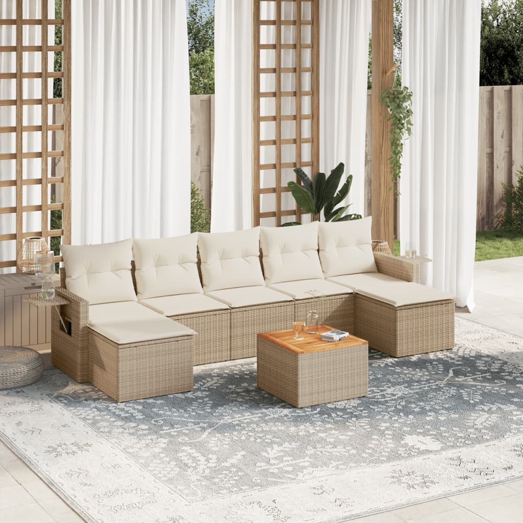 8-delige Loungeset met kussens poly rattan beige is nu te koop bij PeponiXL, paradijselijk wonen!