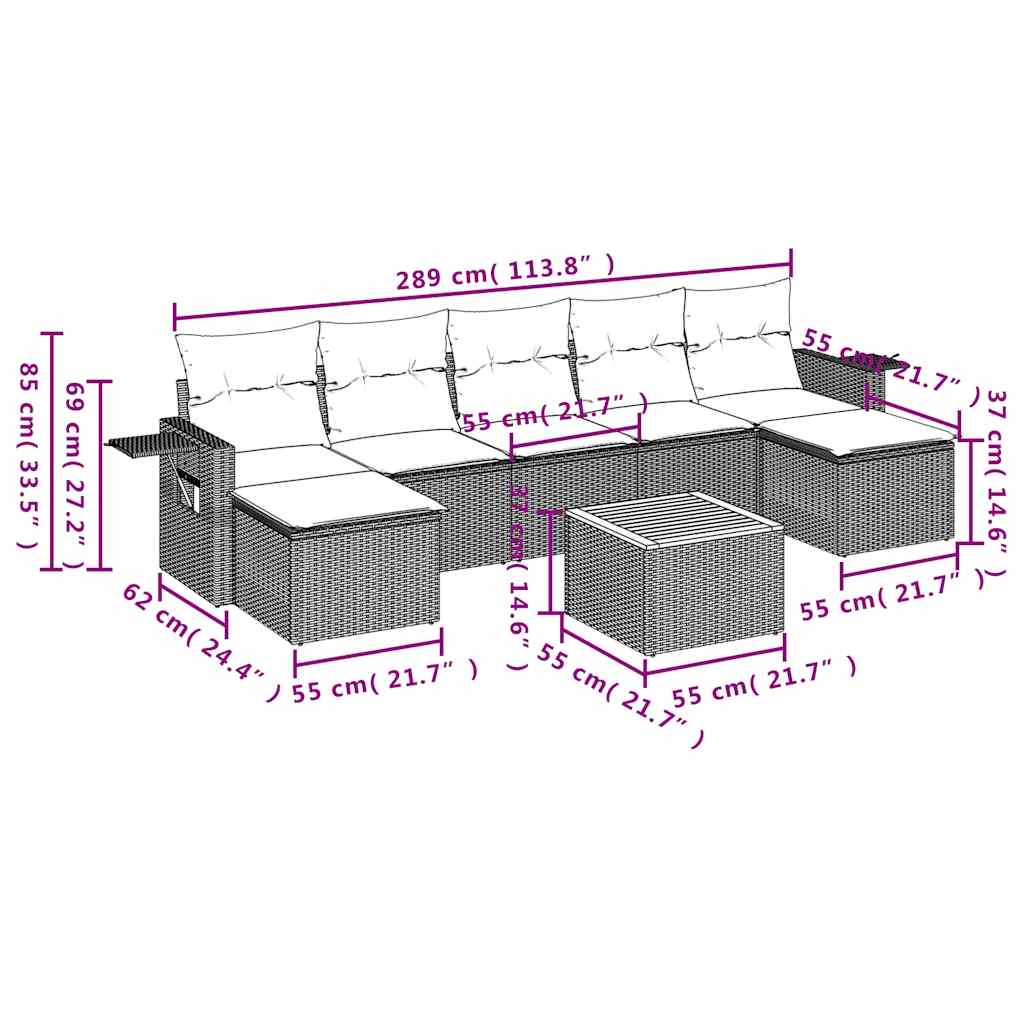 8-delige tuinbankset met kussens, grijs polyrotan is nu te koop bij PeponiXL, paradijselijk wonen!