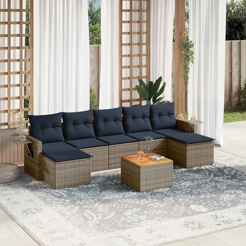 8-delige tuinbankset met kussens, grijs polyrotan is nu te koop bij PeponiXL, paradijselijk wonen!