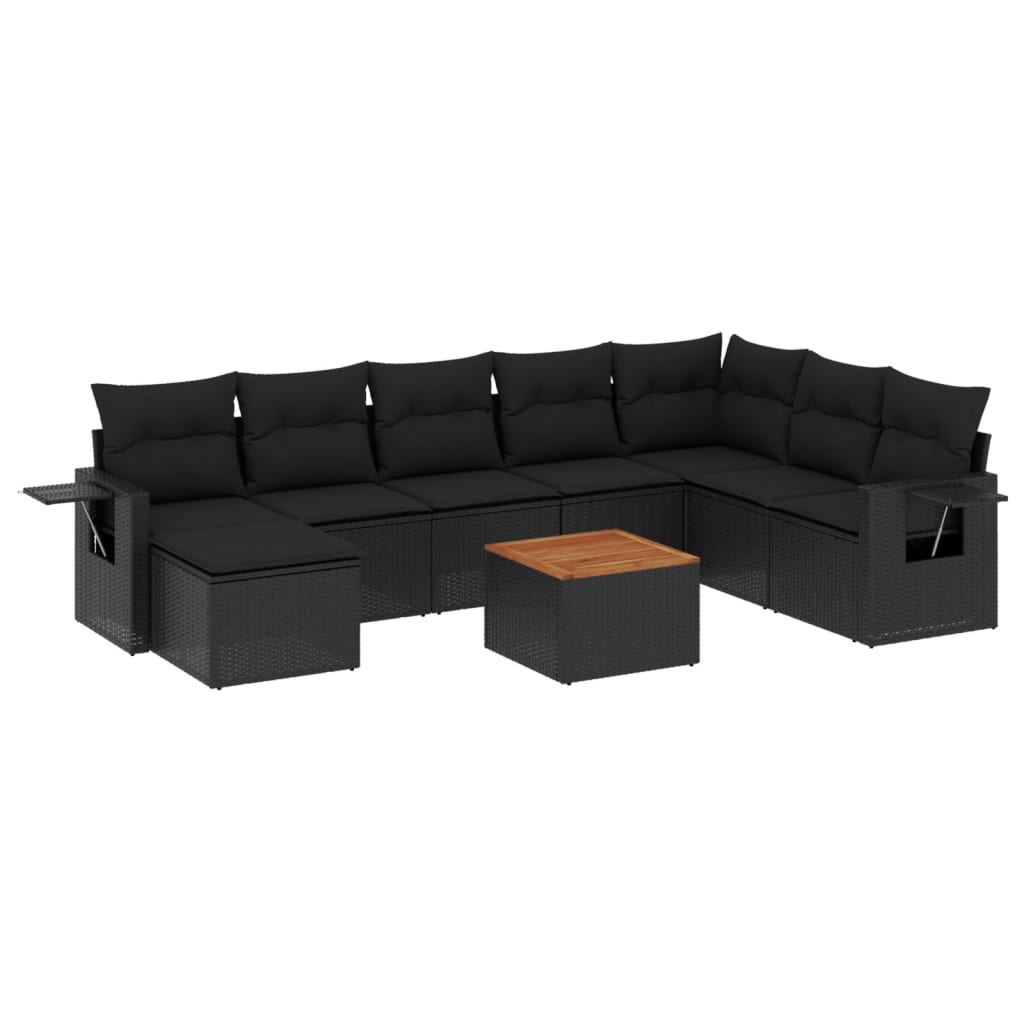 9-delige Loungeset met kussens poly rattan zwart is nu te koop bij PeponiXL, paradijselijk wonen!