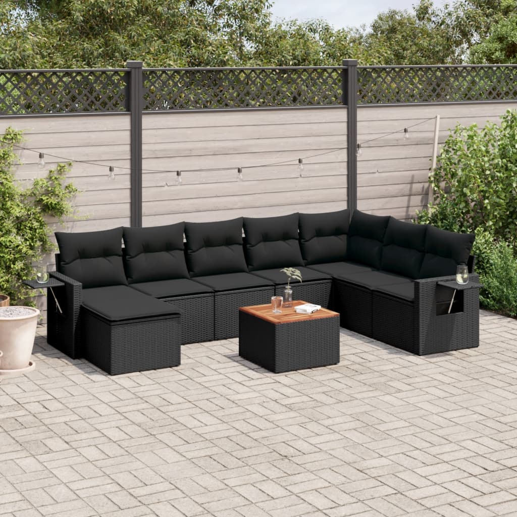 9-delige Loungeset met kussens poly rattan zwart is nu te koop bij PeponiXL, paradijselijk wonen!