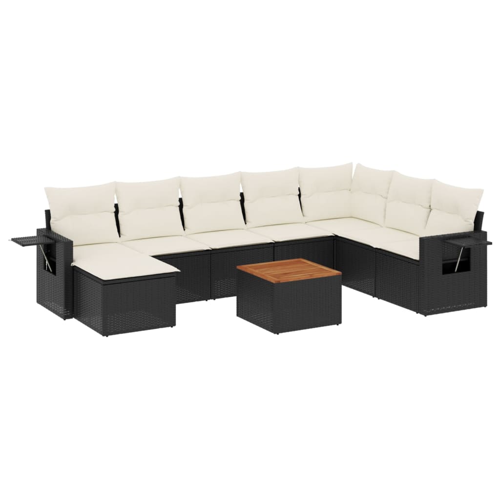 9-delige Loungeset met kussens poly rattan zwart is nu te koop bij PeponiXL, paradijselijk wonen!