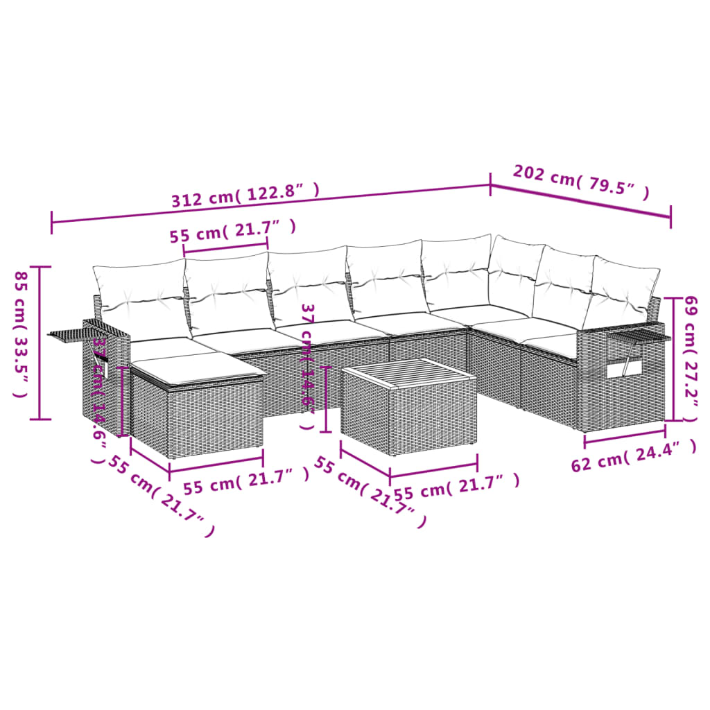 9-delige Loungeset met kussens poly rattan zwart is nu te koop bij PeponiXL, paradijselijk wonen!