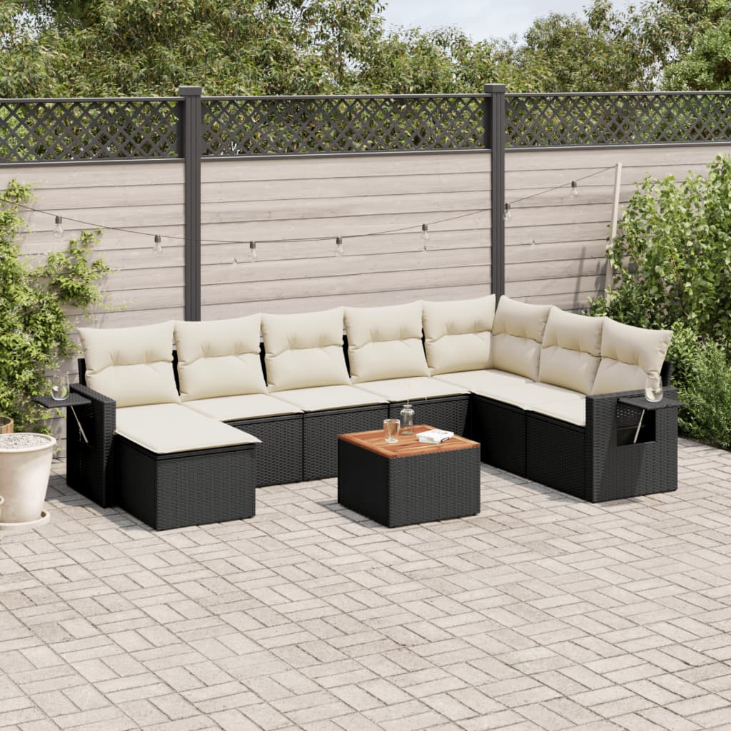 9-delige Loungeset met kussens poly rattan zwart is nu te koop bij PeponiXL, paradijselijk wonen!