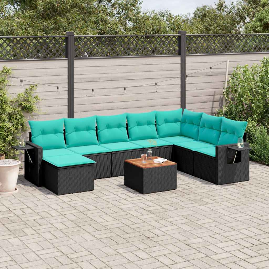 9-delige tuinbankset met kussens van zwart polyrotan is nu te koop bij PeponiXL, paradijselijk wonen!