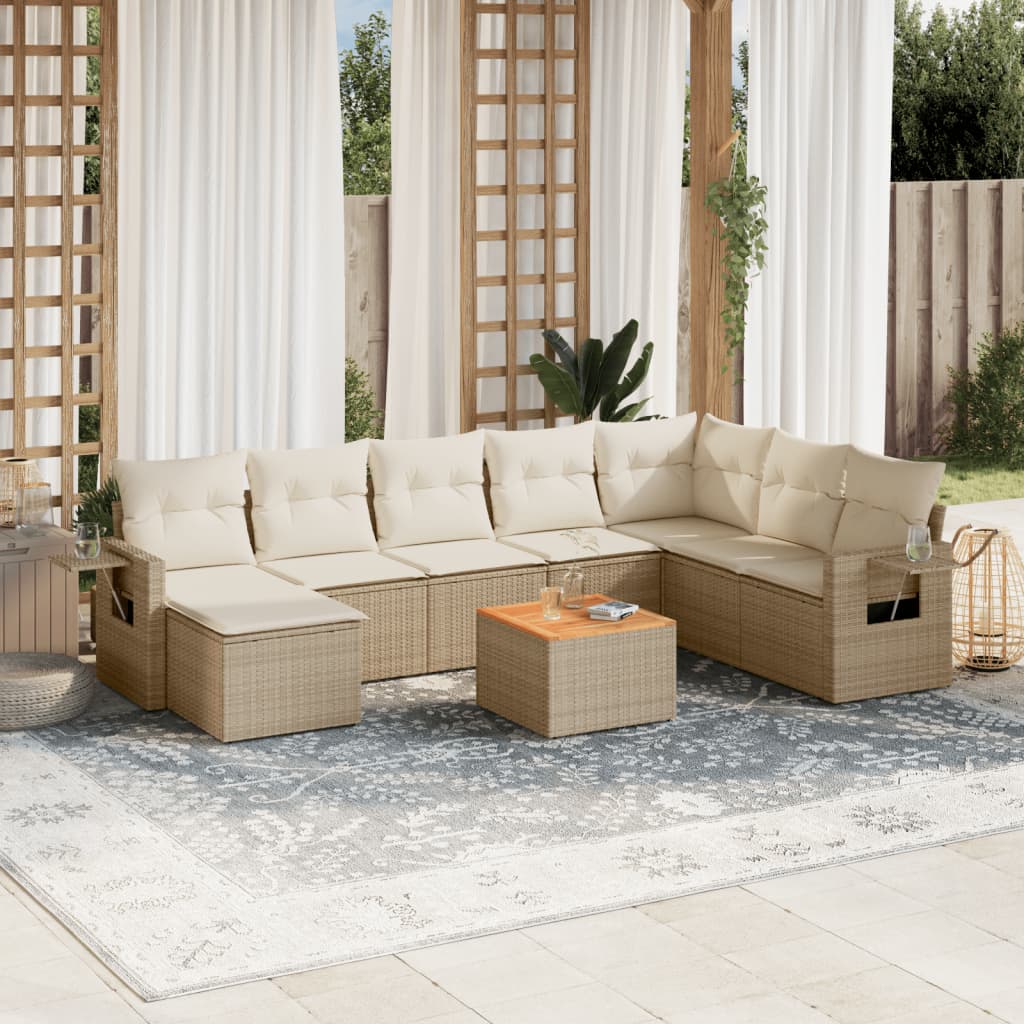 9-delige Loungeset met kussens poly rattan beige is nu te koop bij PeponiXL, paradijselijk wonen!