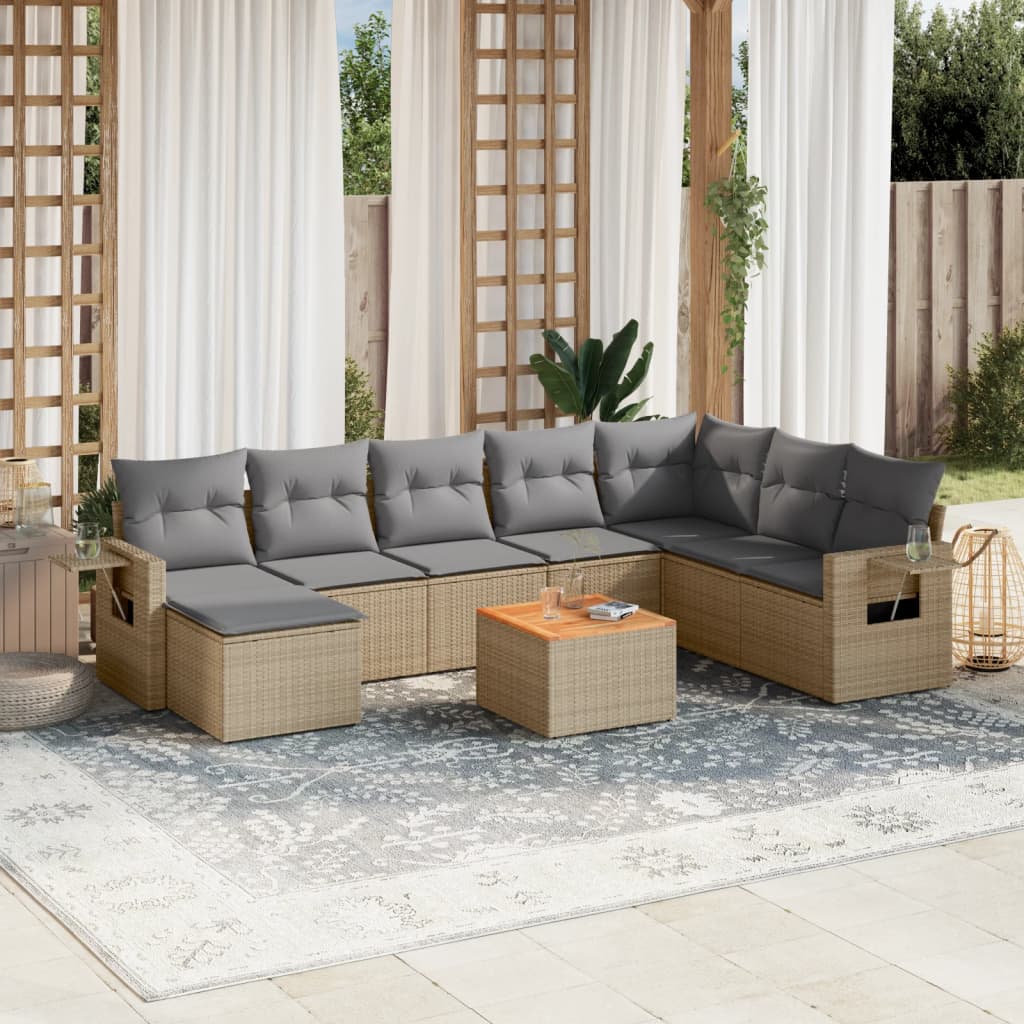 9-delige Loungeset met kussens poly rattan beige is nu te koop bij PeponiXL, paradijselijk wonen!