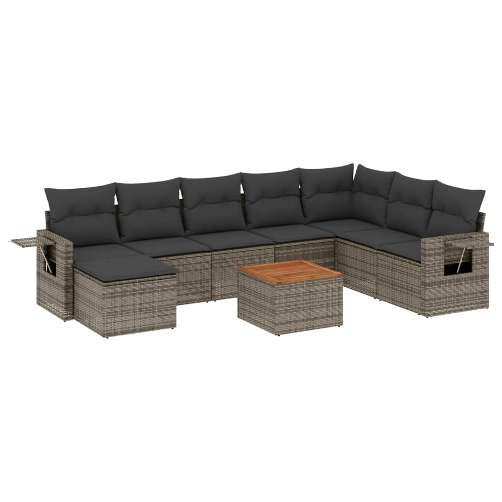 9-delige Loungeset met kussens poly rattan grijs is nu te koop bij PeponiXL, paradijselijk wonen!