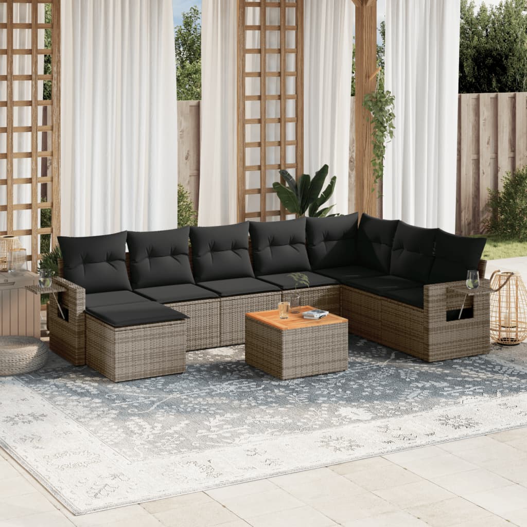 9-delige Loungeset met kussens poly rattan grijs is nu te koop bij PeponiXL, paradijselijk wonen!