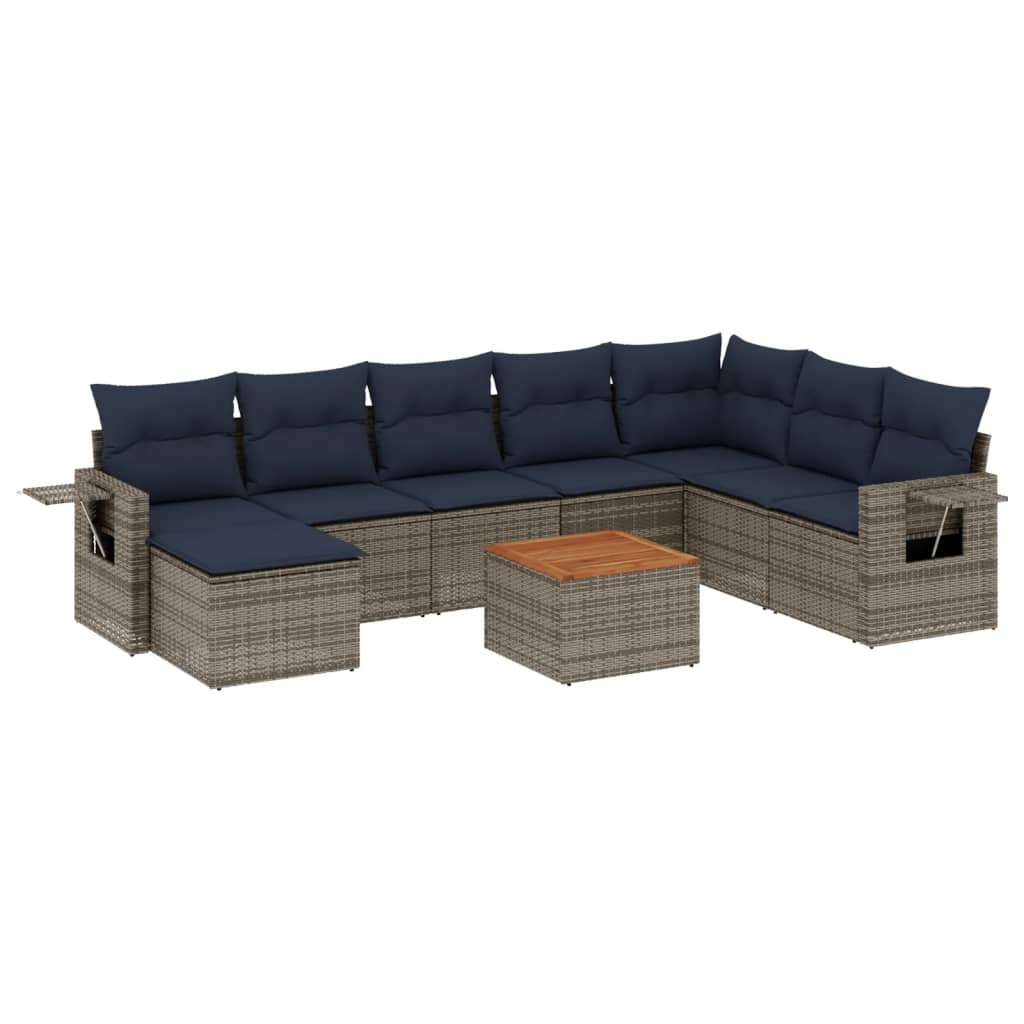 9-delige tuinbankset met kussens, grijs polyrotan is nu te koop bij PeponiXL, paradijselijk wonen!