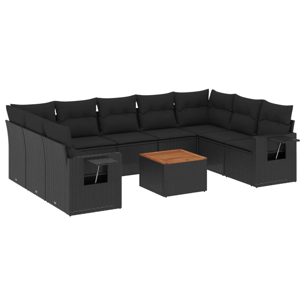 10-delige Loungeset met kussens poly rattan zwart is nu te koop bij PeponiXL, paradijselijk wonen!