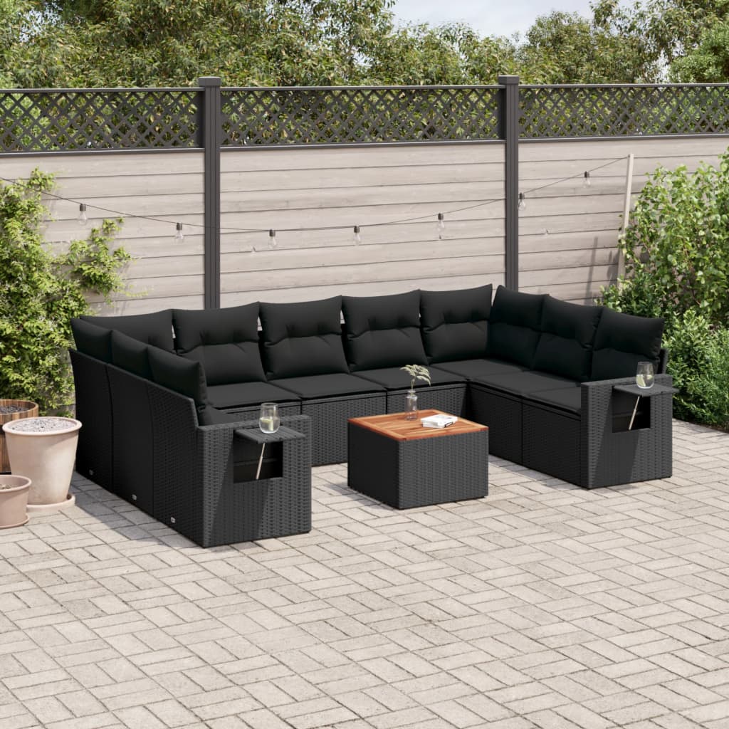 10-delige Loungeset met kussens poly rattan zwart is nu te koop bij PeponiXL, paradijselijk wonen!