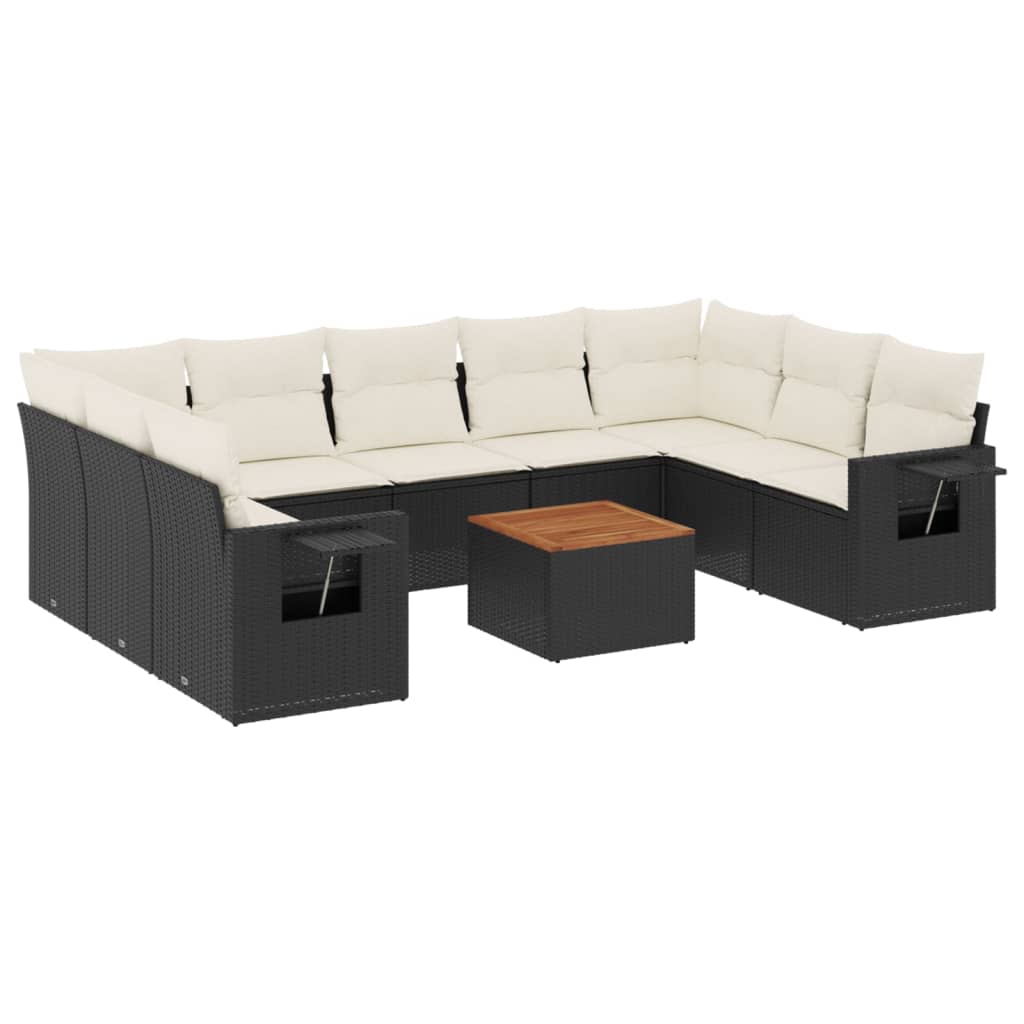 10-delige Loungeset met kussens poly rattan zwart is nu te koop bij PeponiXL, paradijselijk wonen!