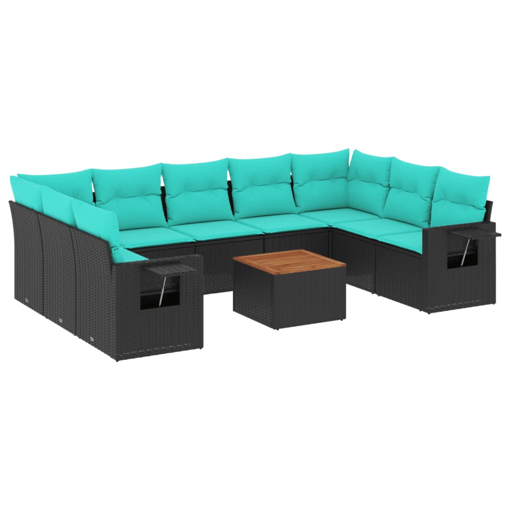 10-delige tuinbankset met kussens van zwart polyrotan is nu te koop bij PeponiXL, paradijselijk wonen!