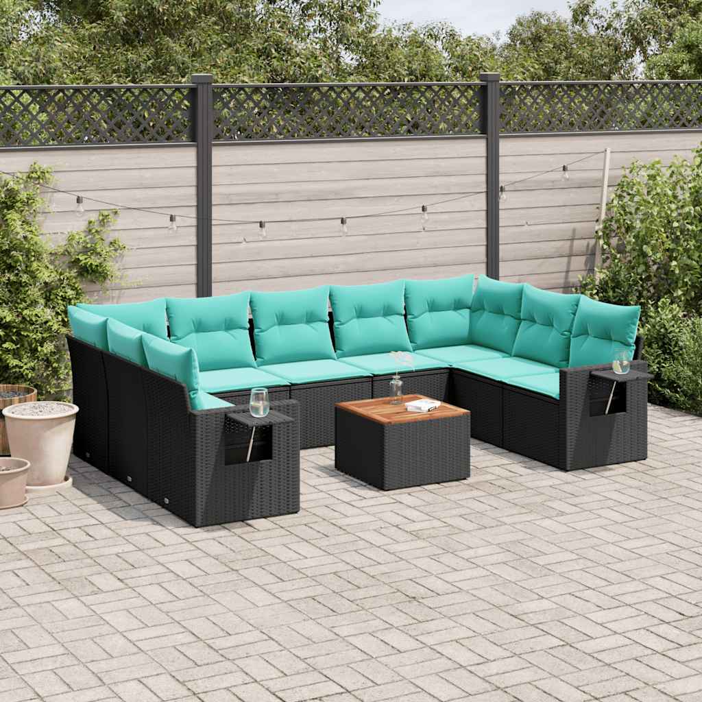 10-delige tuinbankset met kussens van zwart polyrotan is nu te koop bij PeponiXL, paradijselijk wonen!