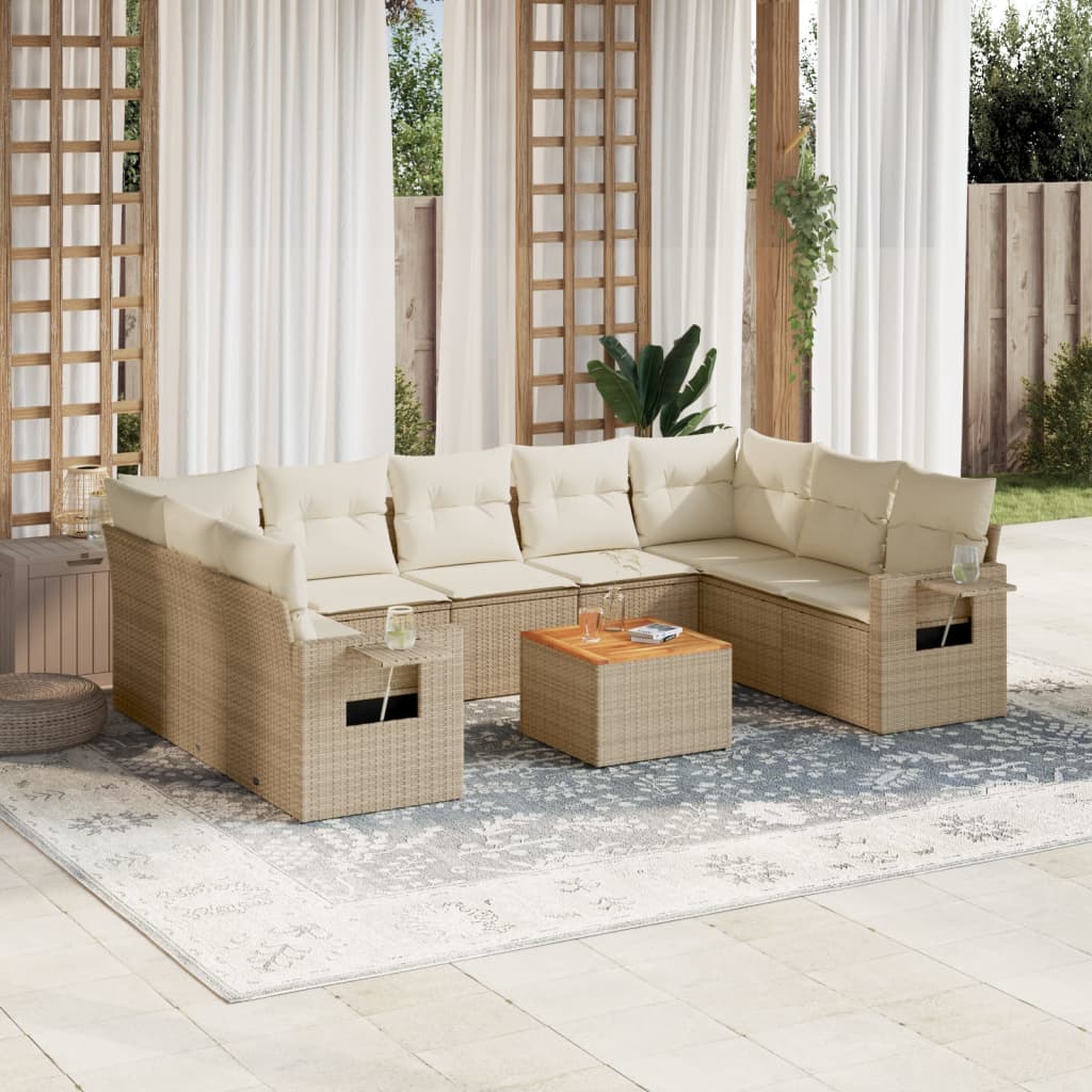 10-delige Loungeset met kussens poly rattan beige is nu te koop bij PeponiXL, paradijselijk wonen!