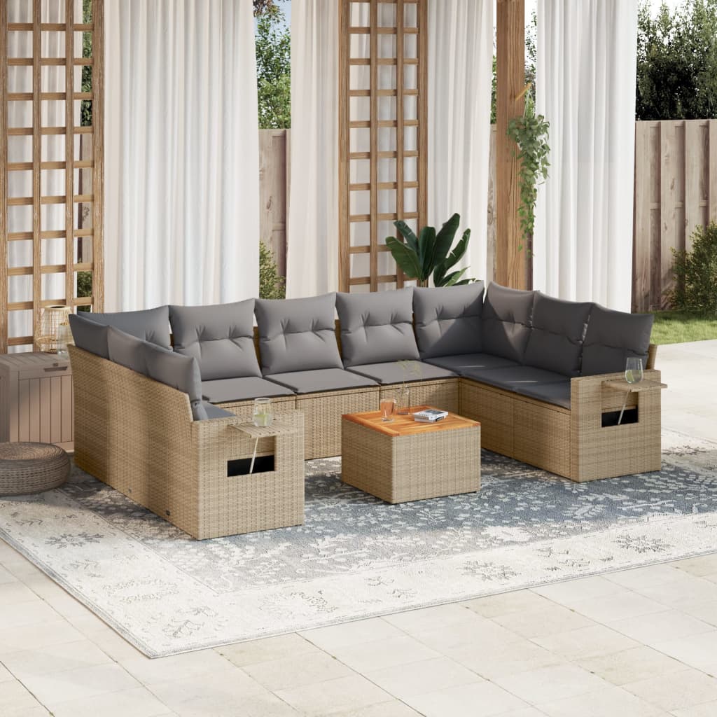 10-delige Loungeset met kussens poly rattan beige is nu te koop bij PeponiXL, paradijselijk wonen!