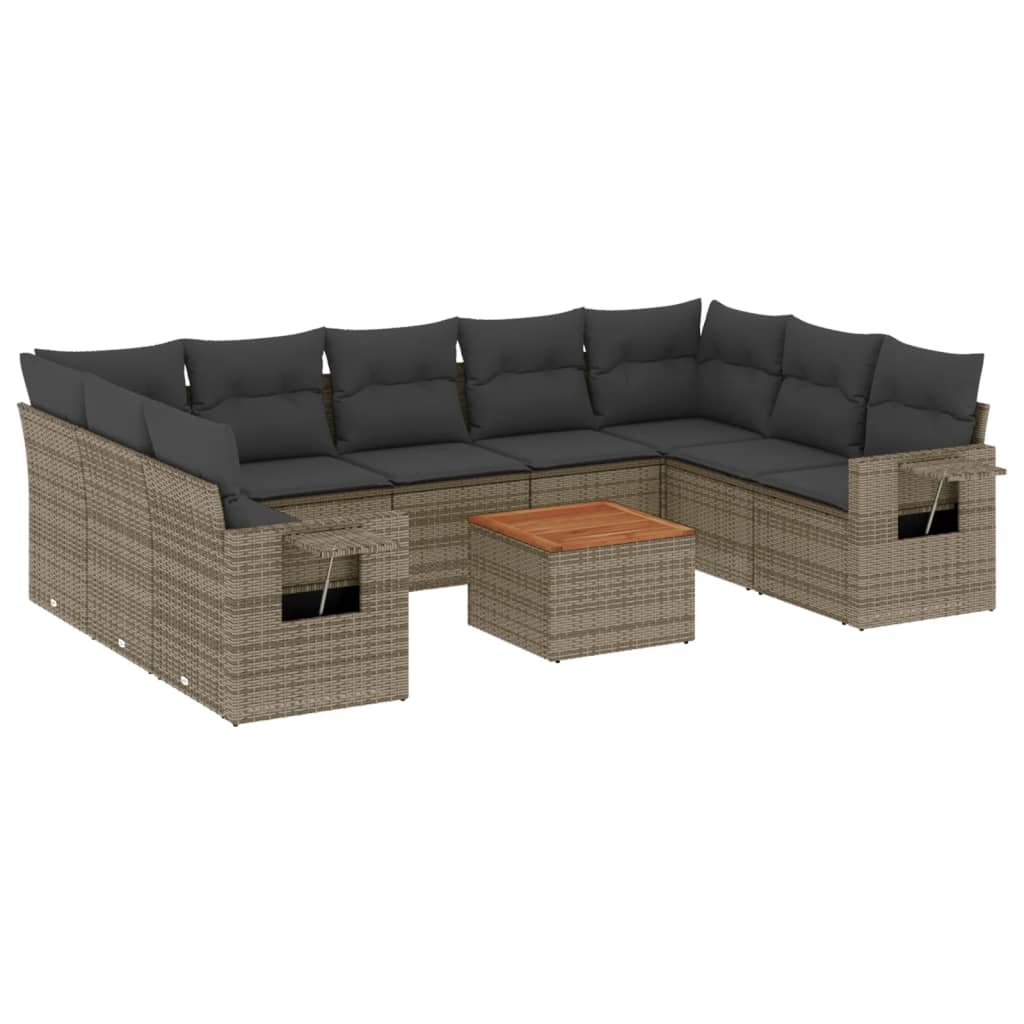 10-delige Loungeset met kussens poly rattan grijs is nu te koop bij PeponiXL, paradijselijk wonen!