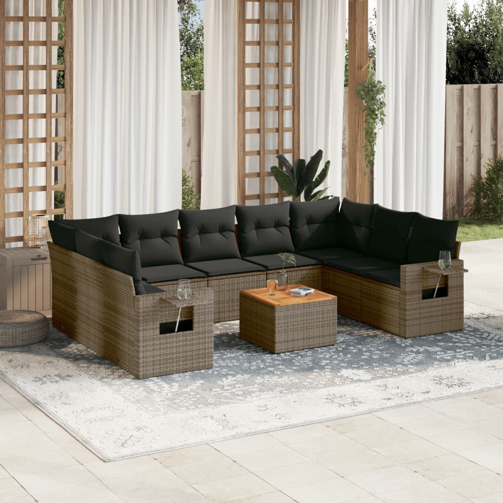 10-delige Loungeset met kussens poly rattan grijs is nu te koop bij PeponiXL, paradijselijk wonen!