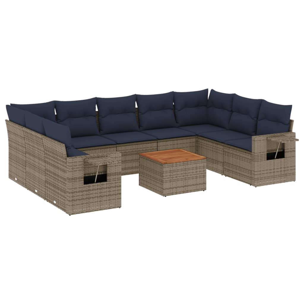 10-delige tuinbankset met kussens, grijs polyrotan is nu te koop bij PeponiXL, paradijselijk wonen!