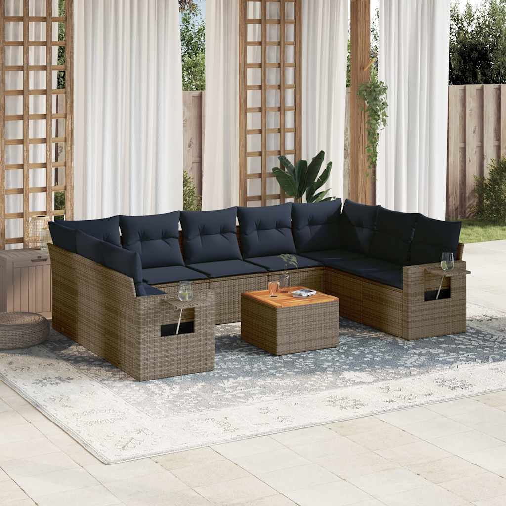 10-delige tuinbankset met kussens, grijs polyrotan is nu te koop bij PeponiXL, paradijselijk wonen!