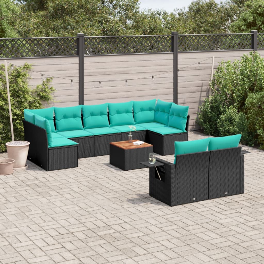 10-delige tuinbankset met kussens van zwart polyrotan is nu te koop bij PeponiXL, paradijselijk wonen!