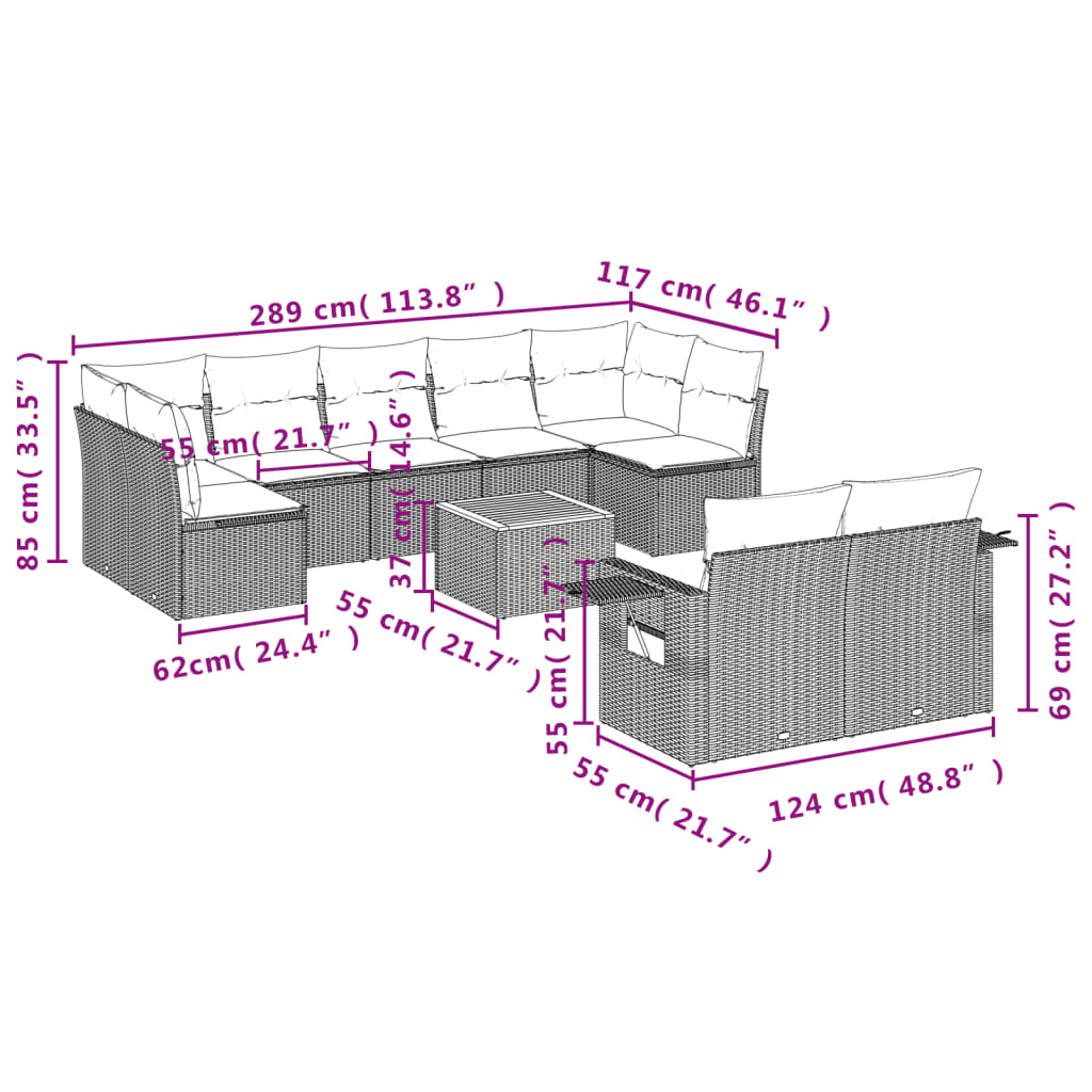 10-delige Loungeset met kussens poly rattan beige is nu te koop bij PeponiXL, paradijselijk wonen!