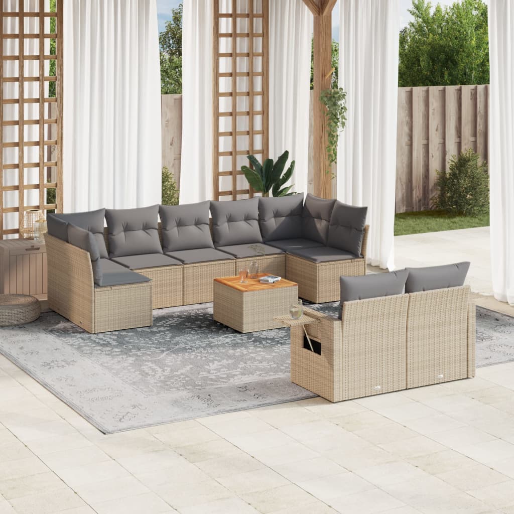 10-delige Loungeset met kussens poly rattan beige is nu te koop bij PeponiXL, paradijselijk wonen!