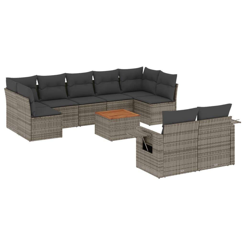 10-delige Loungeset met kussens poly rattan grijs is nu te koop bij PeponiXL, paradijselijk wonen!