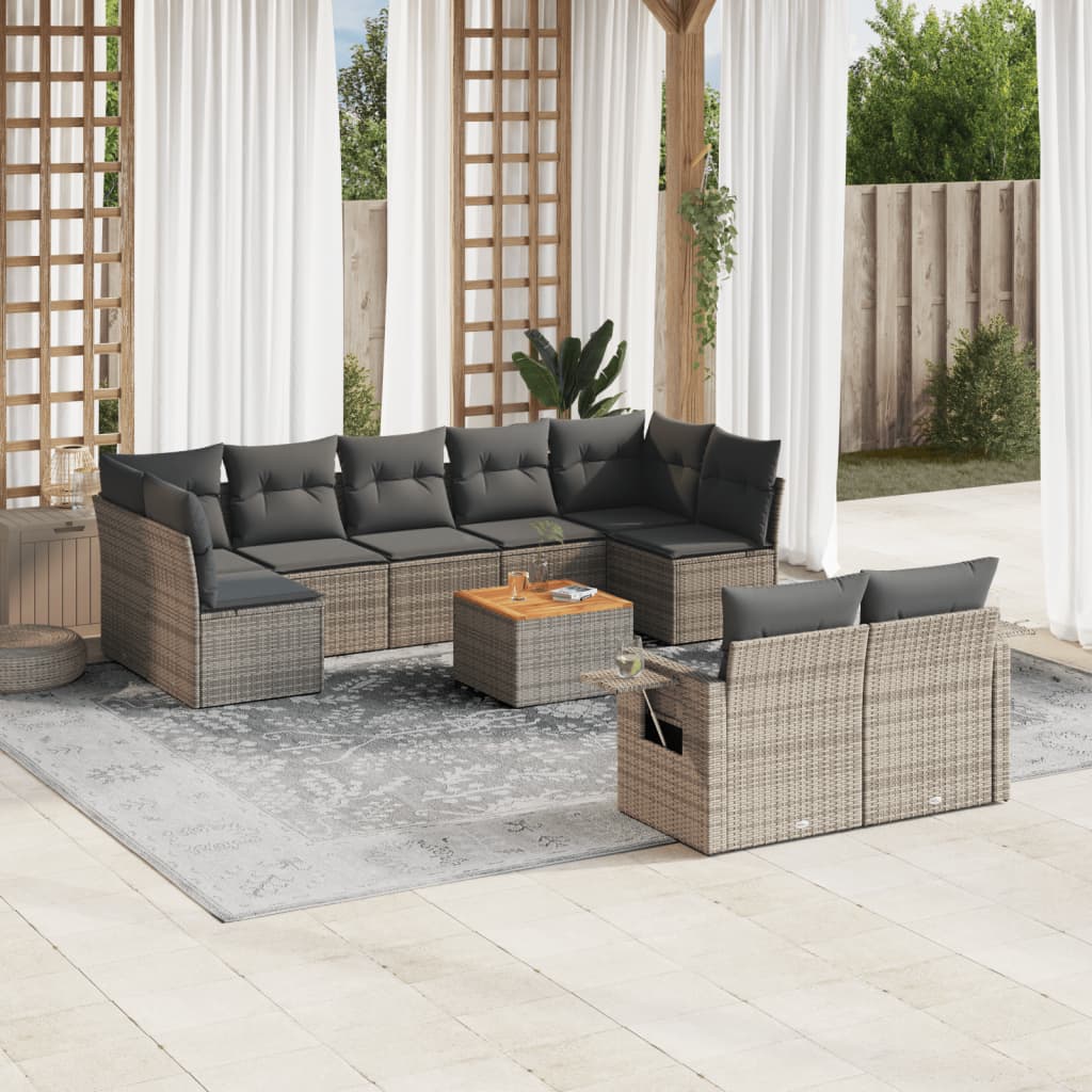 10-delige Loungeset met kussens poly rattan grijs is nu te koop bij PeponiXL, paradijselijk wonen!