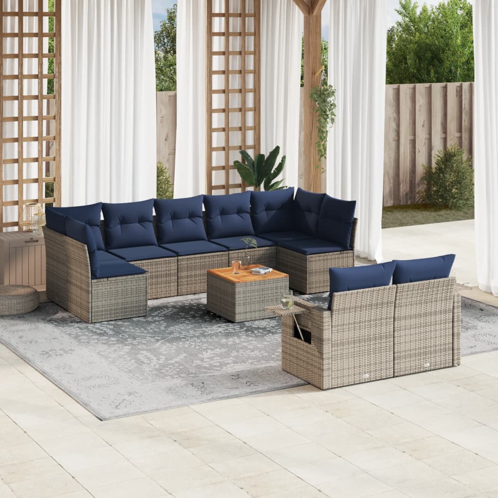 10-delige tuinbankset met kussens, grijs polyrotan is nu te koop bij PeponiXL, paradijselijk wonen!