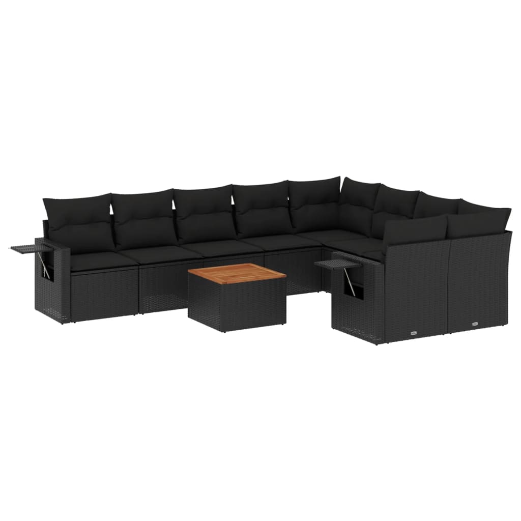 10-delige Loungeset met kussens poly rattan zwart is nu te koop bij PeponiXL, paradijselijk wonen!