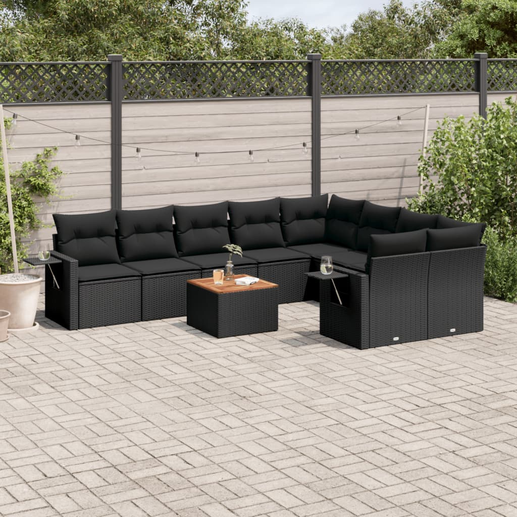 10-delige Loungeset met kussens poly rattan zwart is nu te koop bij PeponiXL, paradijselijk wonen!