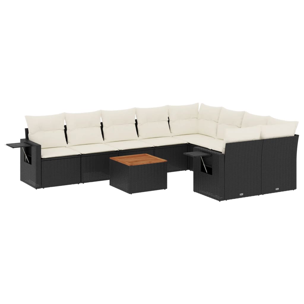 10-delige Loungeset met kussens poly rattan zwart is nu te koop bij PeponiXL, paradijselijk wonen!