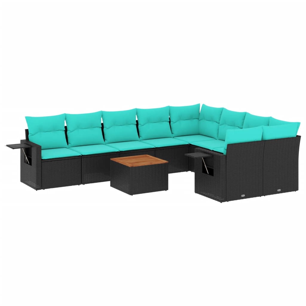 10-delige tuinbankset met kussens van zwart polyrotan is nu te koop bij PeponiXL, paradijselijk wonen!