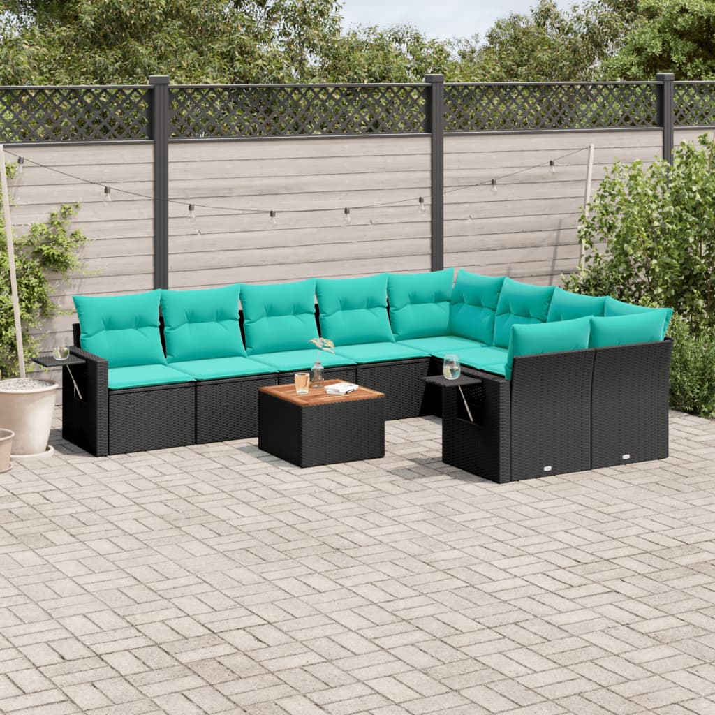 10-delige tuinbankset met kussens van zwart polyrotan is nu te koop bij PeponiXL, paradijselijk wonen!