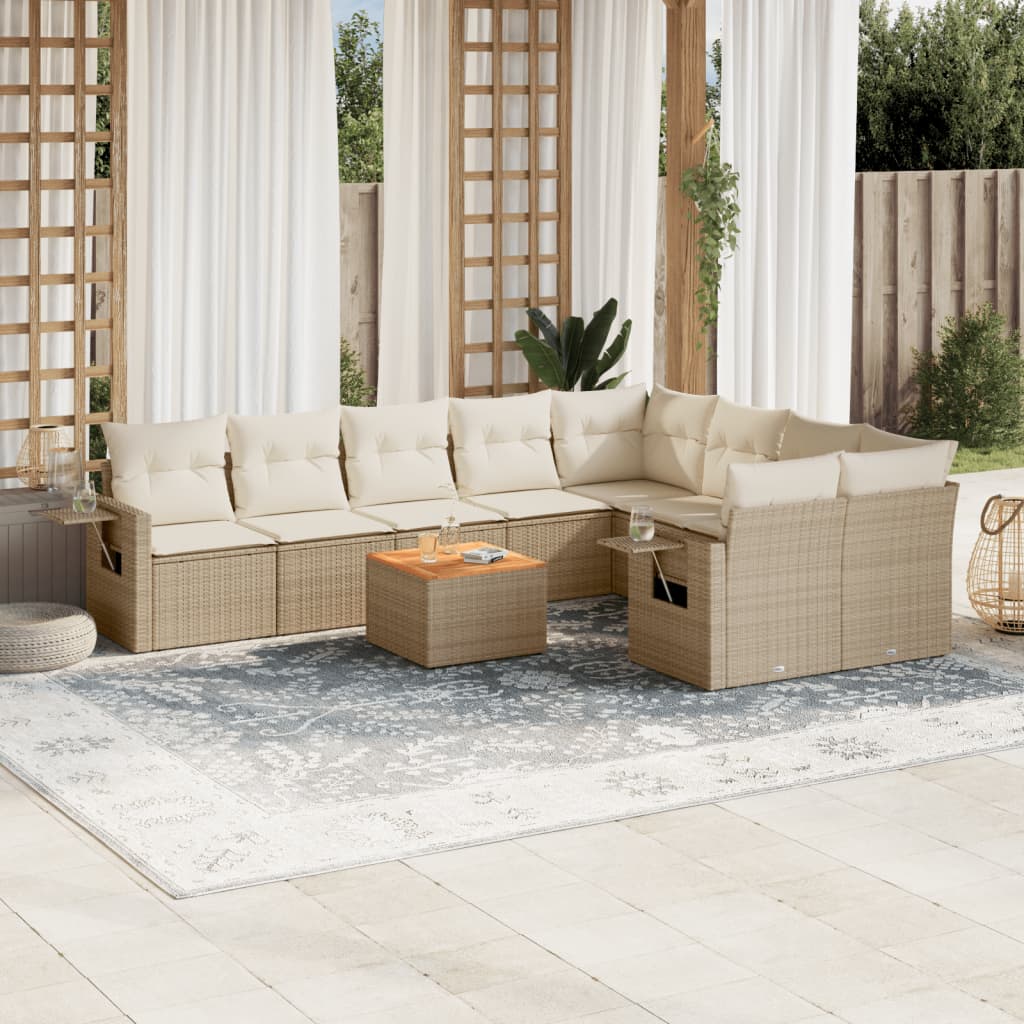 10-delige Loungeset met kussens poly rattan beige is nu te koop bij PeponiXL, paradijselijk wonen!