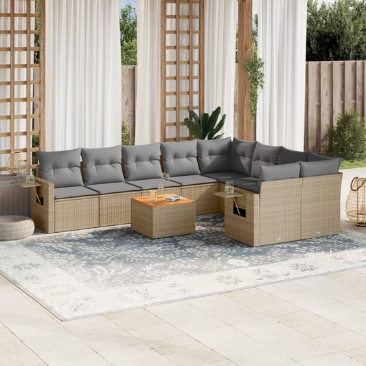 10-delige Loungeset met kussens poly rattan beige is nu te koop bij PeponiXL, paradijselijk wonen!