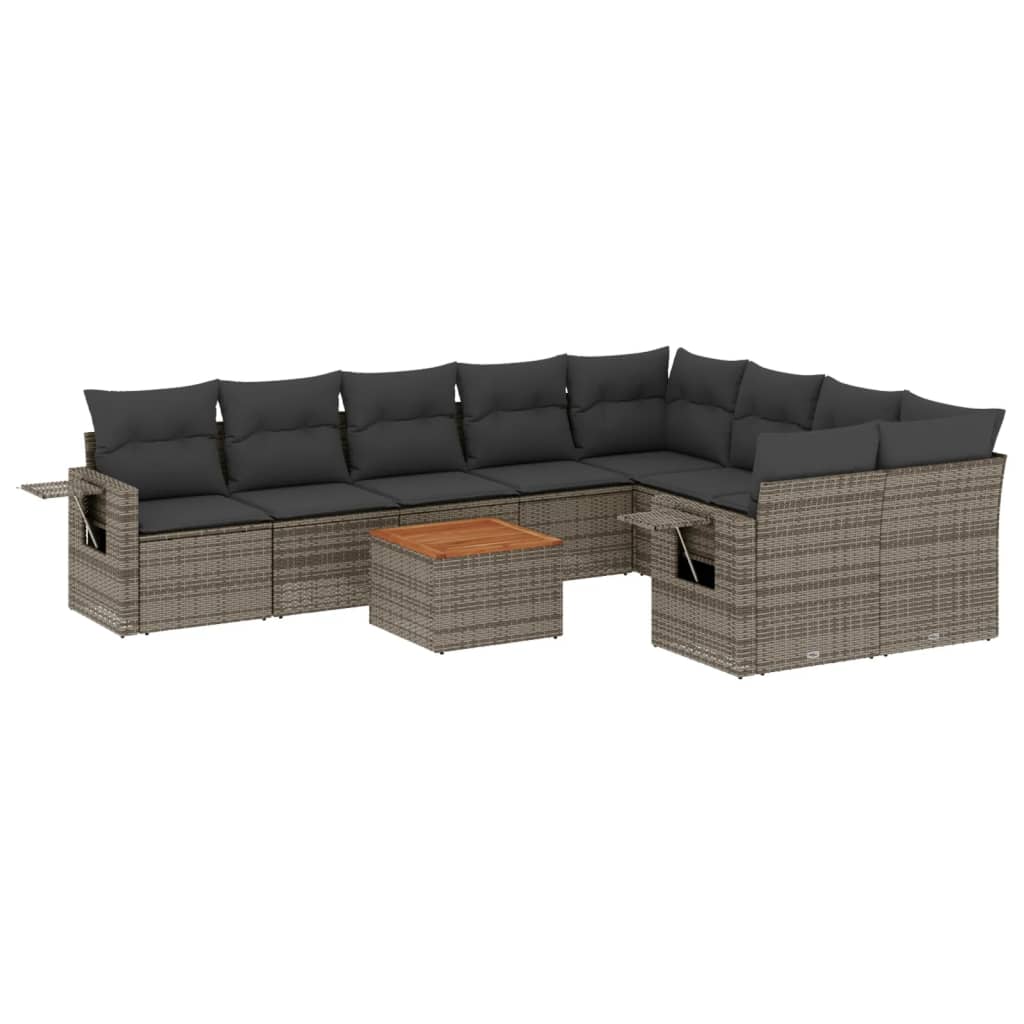 10-delige Loungeset met kussens poly rattan grijs is nu te koop bij PeponiXL, paradijselijk wonen!