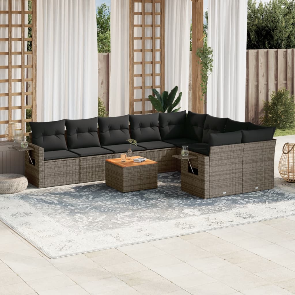 10-delige Loungeset met kussens poly rattan grijs is nu te koop bij PeponiXL, paradijselijk wonen!