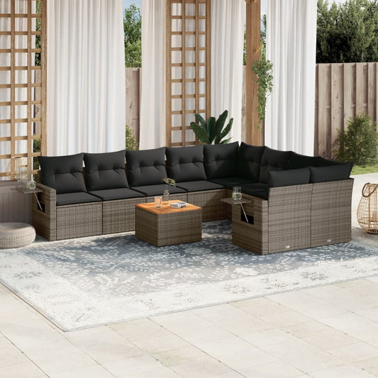 10-delige Loungeset met kussens poly rattan grijs is nu te koop bij PeponiXL, paradijselijk wonen!