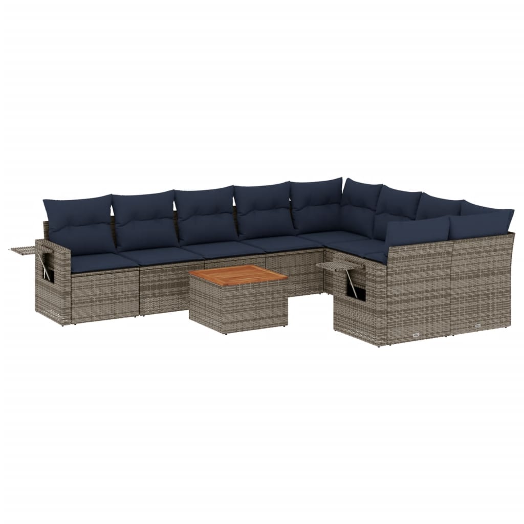 10-delige tuinbankset met kussens, grijs polyrotan is nu te koop bij PeponiXL, paradijselijk wonen!