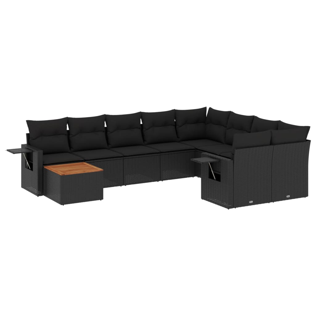 10-delige Loungeset met kussens poly rattan zwart is nu te koop bij PeponiXL, paradijselijk wonen!